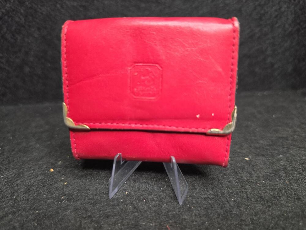 Vintage PAPINI Florence Italy Red Leather Box Coin Purse Wallet Gold Corners